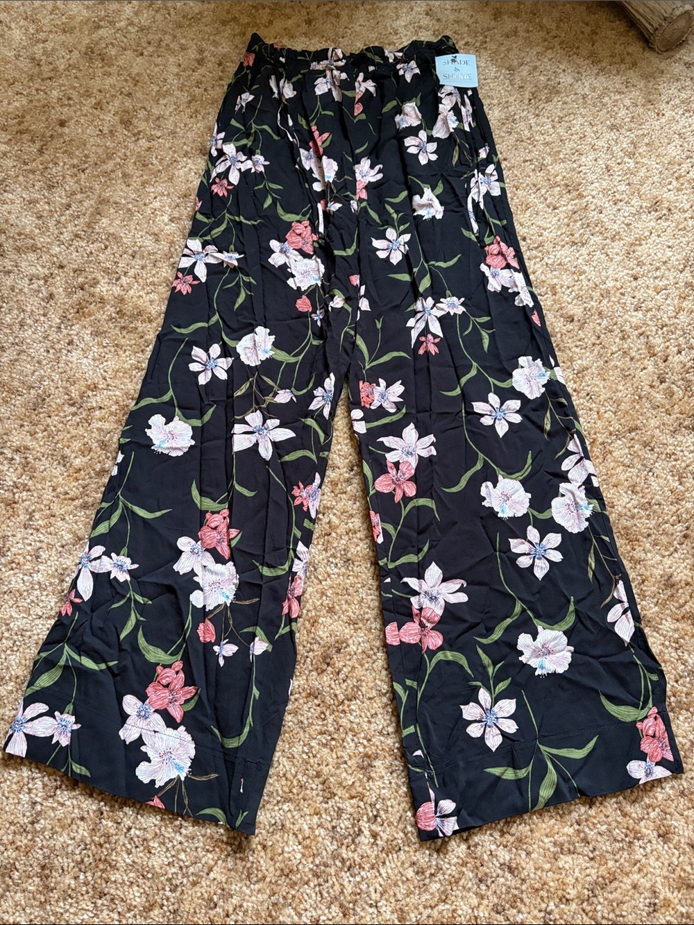 Wide-Leg Floral elastic waist Pants